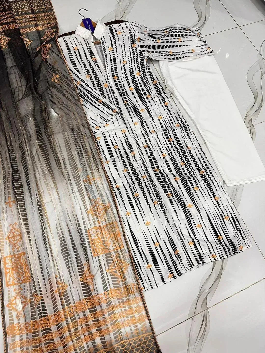 3 pcs women's stitched swiss volle printed suit