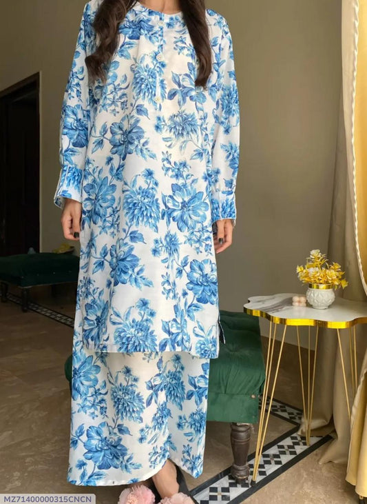 2pcs women's stitched swiss lawn printed shirt and trousers