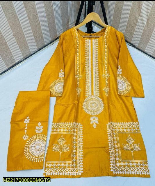 2pcs women's stitched linen block printed suit