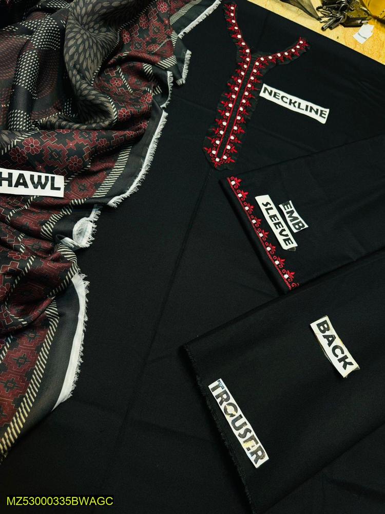 3pcs women's unstitched dhanak embroidered suit