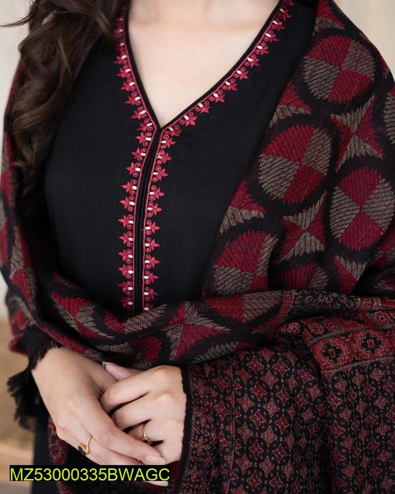 3pcs women's unstitched dhanak embroidered suit