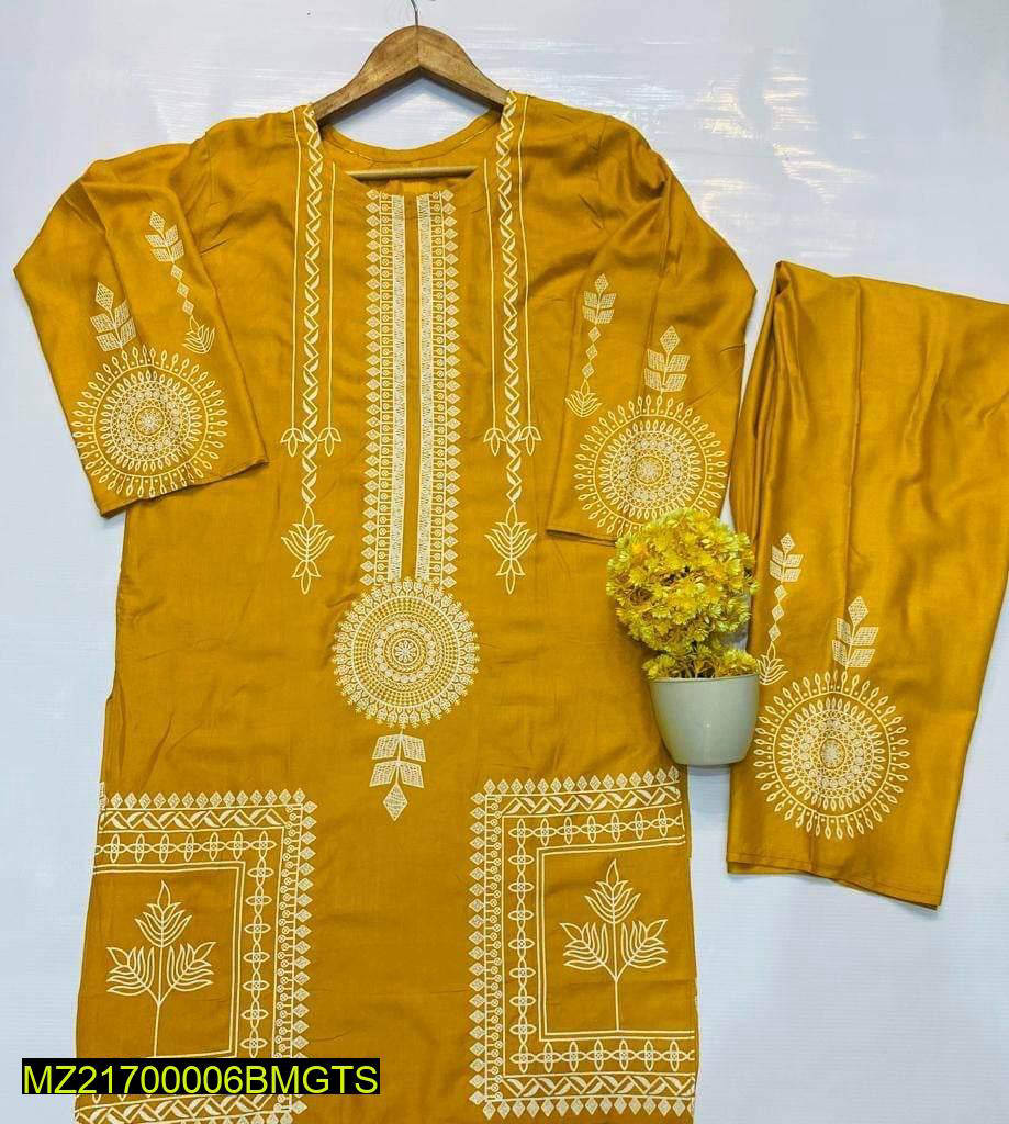 2pcs women's stitched linen block printed suit