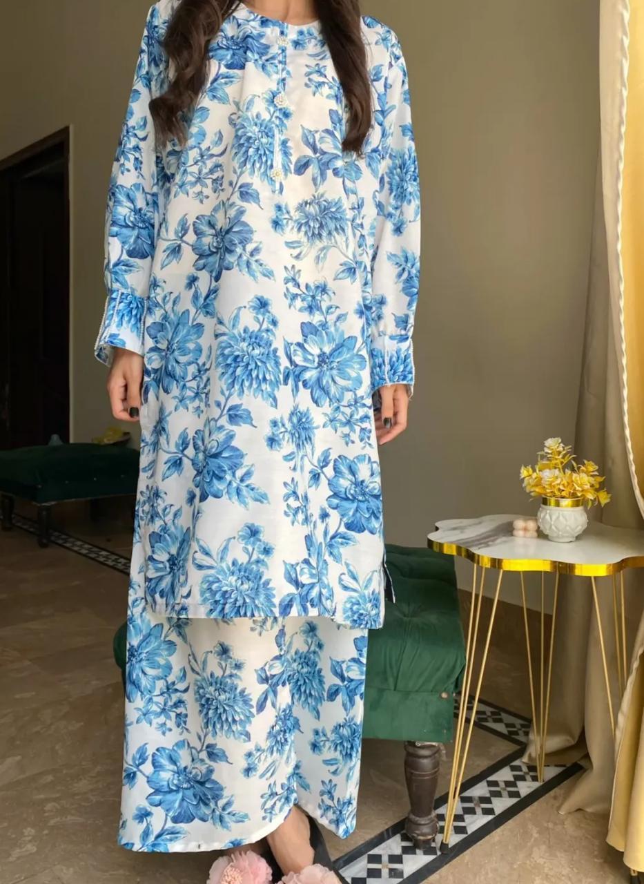 2pcs women's stitched swiss lawn printed shirt and trousers