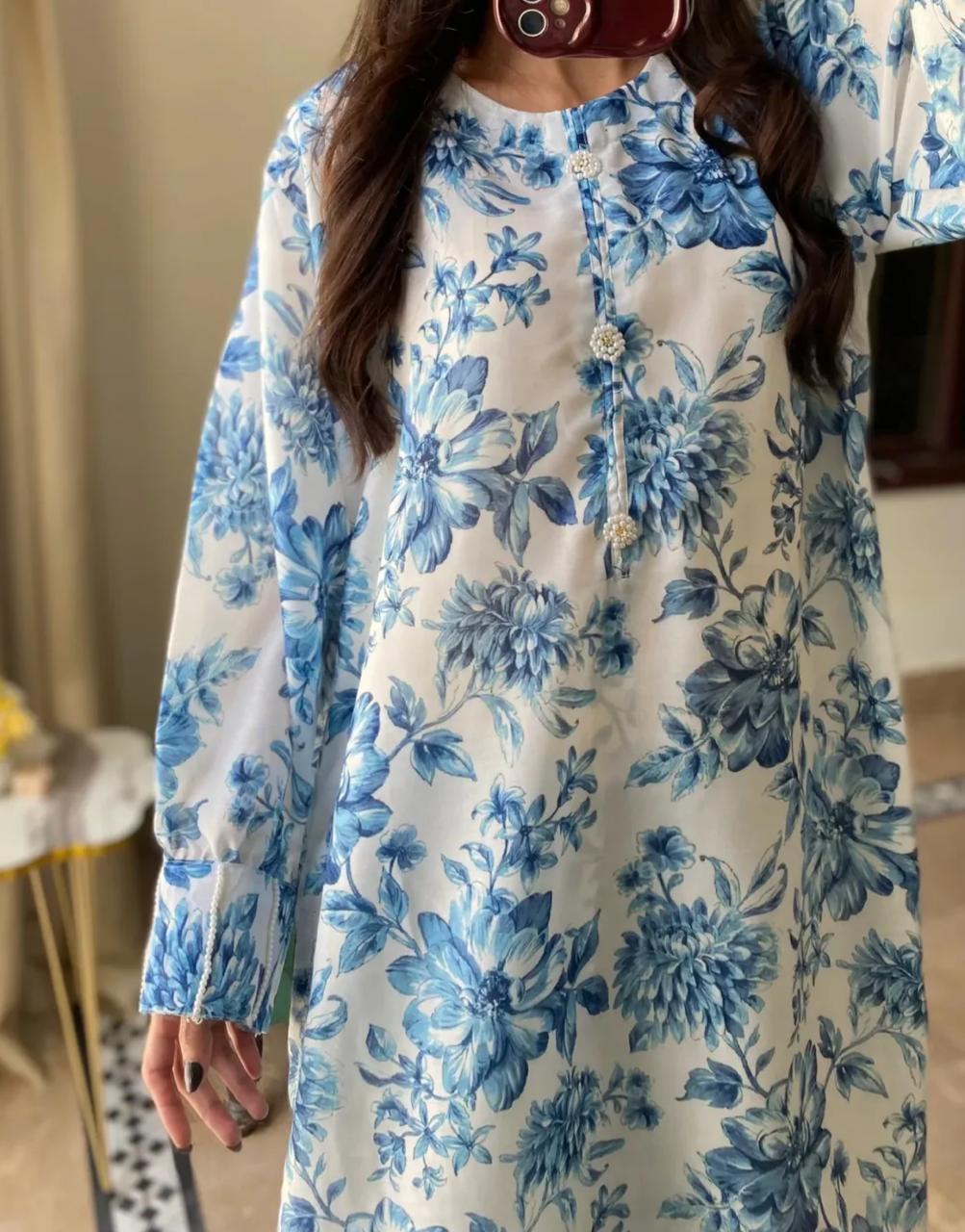 2pcs women's stitched swiss lawn printed shirt and trousers