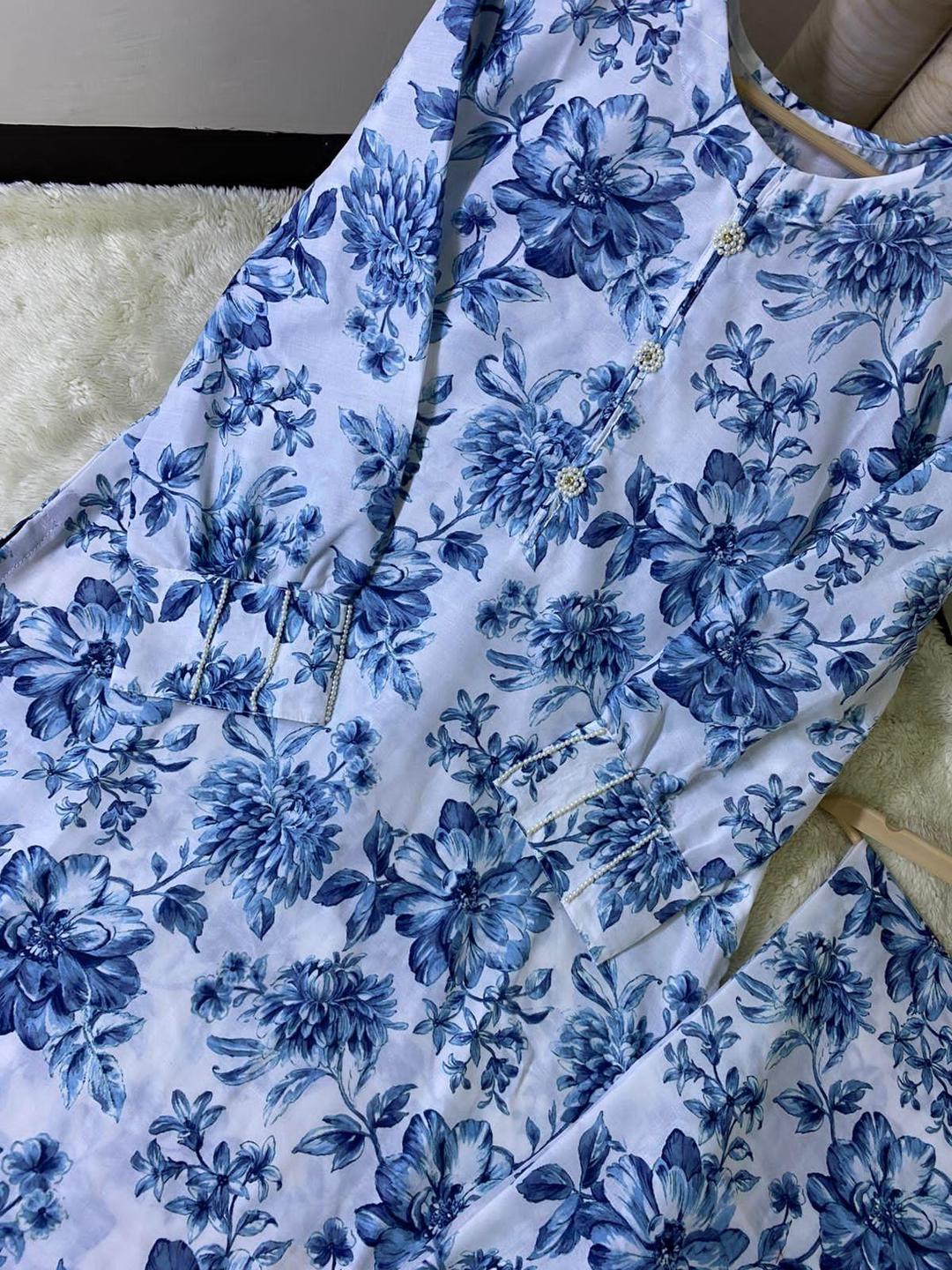 2pcs women's stitched swiss lawn printed shirt and trousers