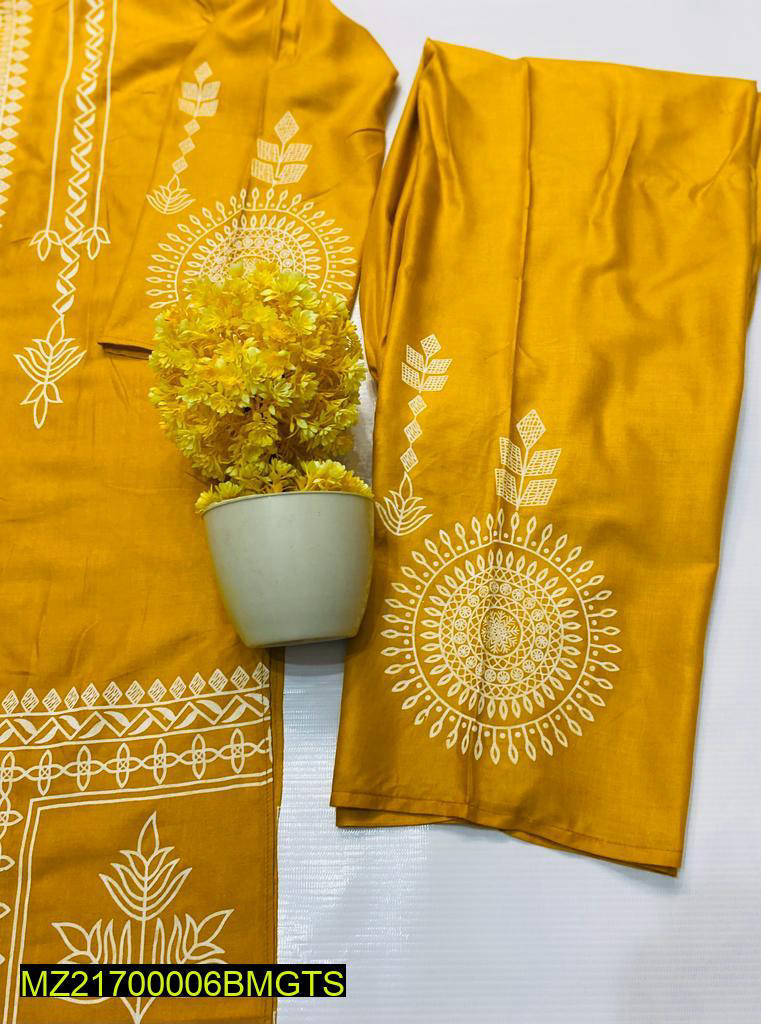 2pcs women's stitched linen block printed suit