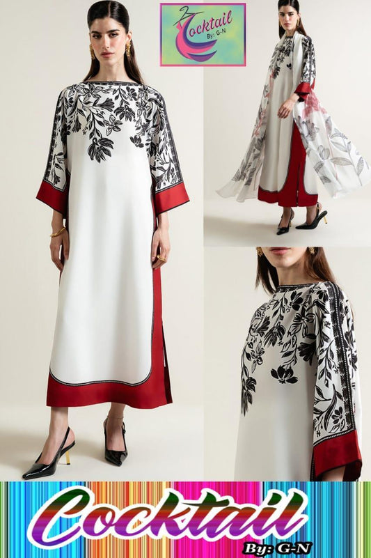 3pcs women's stitched grip silk  painted kaftan suit