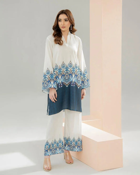 2pcs women's Swiss lawn printed shirt and trousers