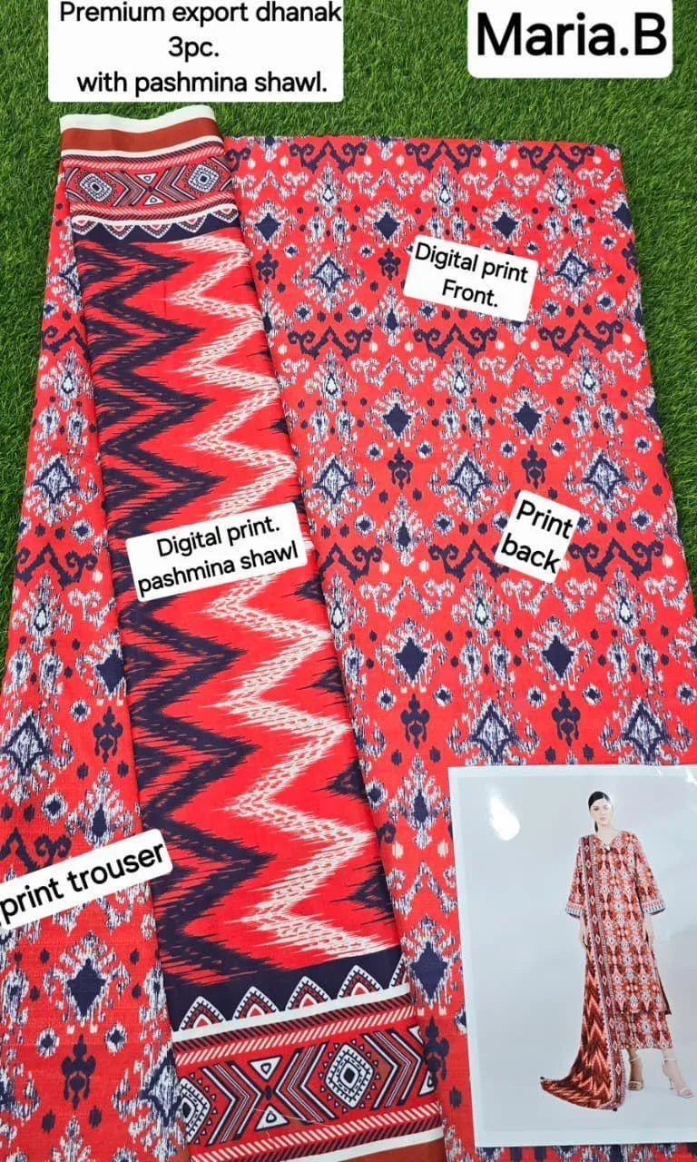 3pcs women unstitched printed suit