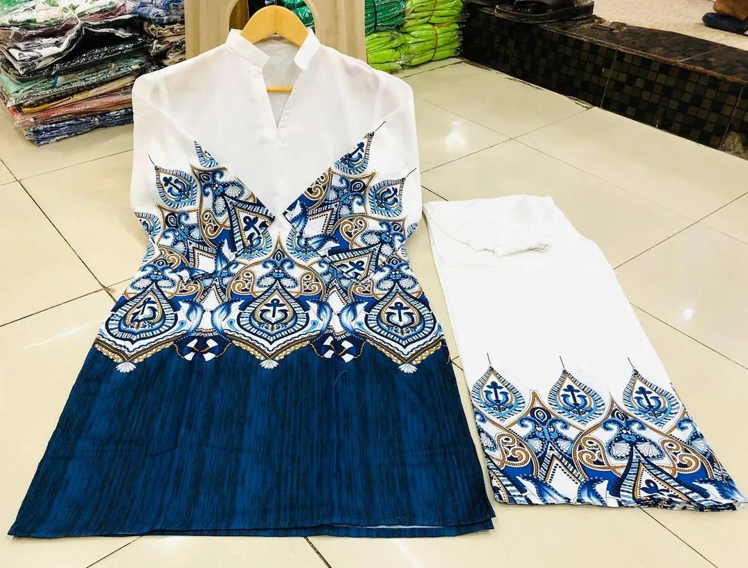 2pcs women's Swiss lawn printed shirt and trousers