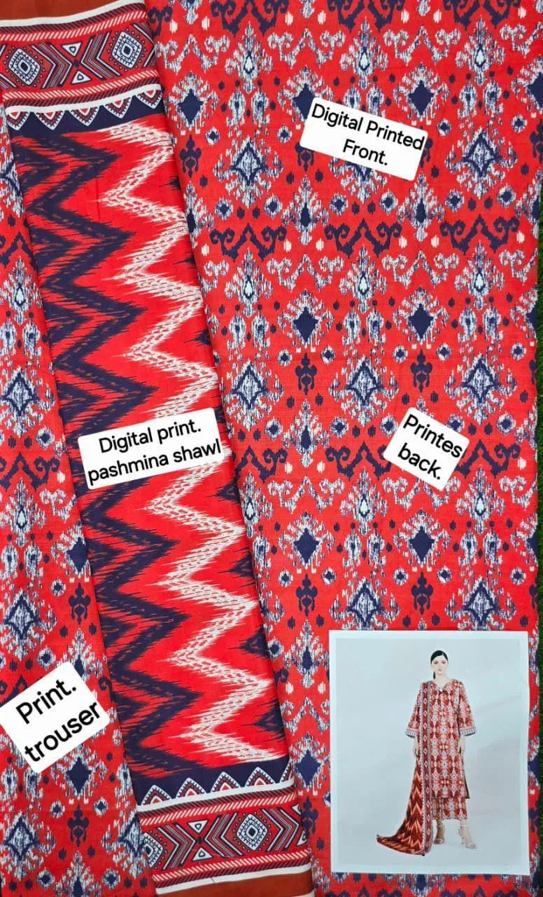 3pcs women unstitched printed suit