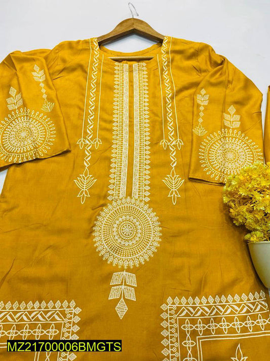 2pcs women's stitched linen block printed suit